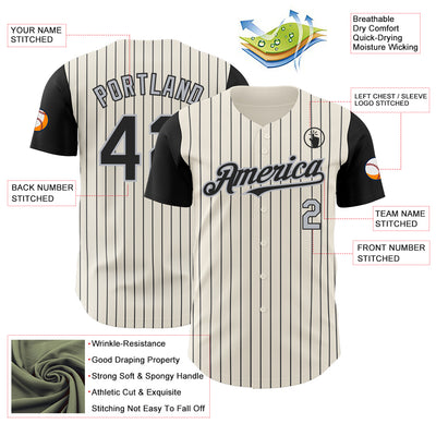 Custom Cream Black Pinstripe Gray Authentic Two Tone Baseball Jersey