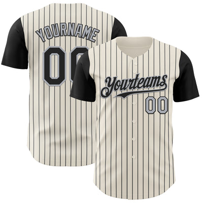 Custom Cream Black Pinstripe Gray Authentic Two Tone Baseball Jersey