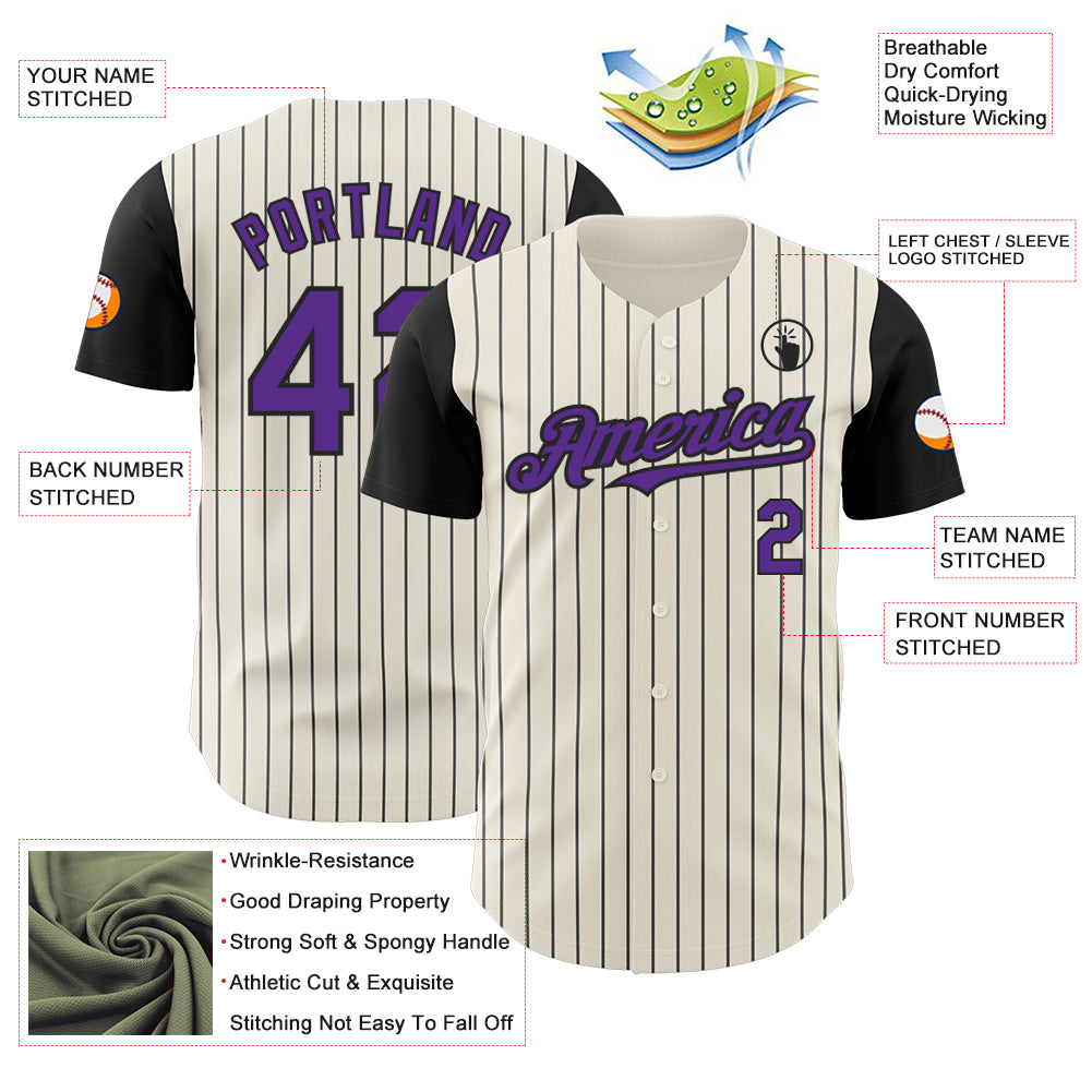 Custom Cream Black Pinstripe Purple Authentic Two Tone Baseball Jersey
