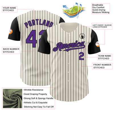 Custom Cream Black Pinstripe Purple Authentic Two Tone Baseball Jersey