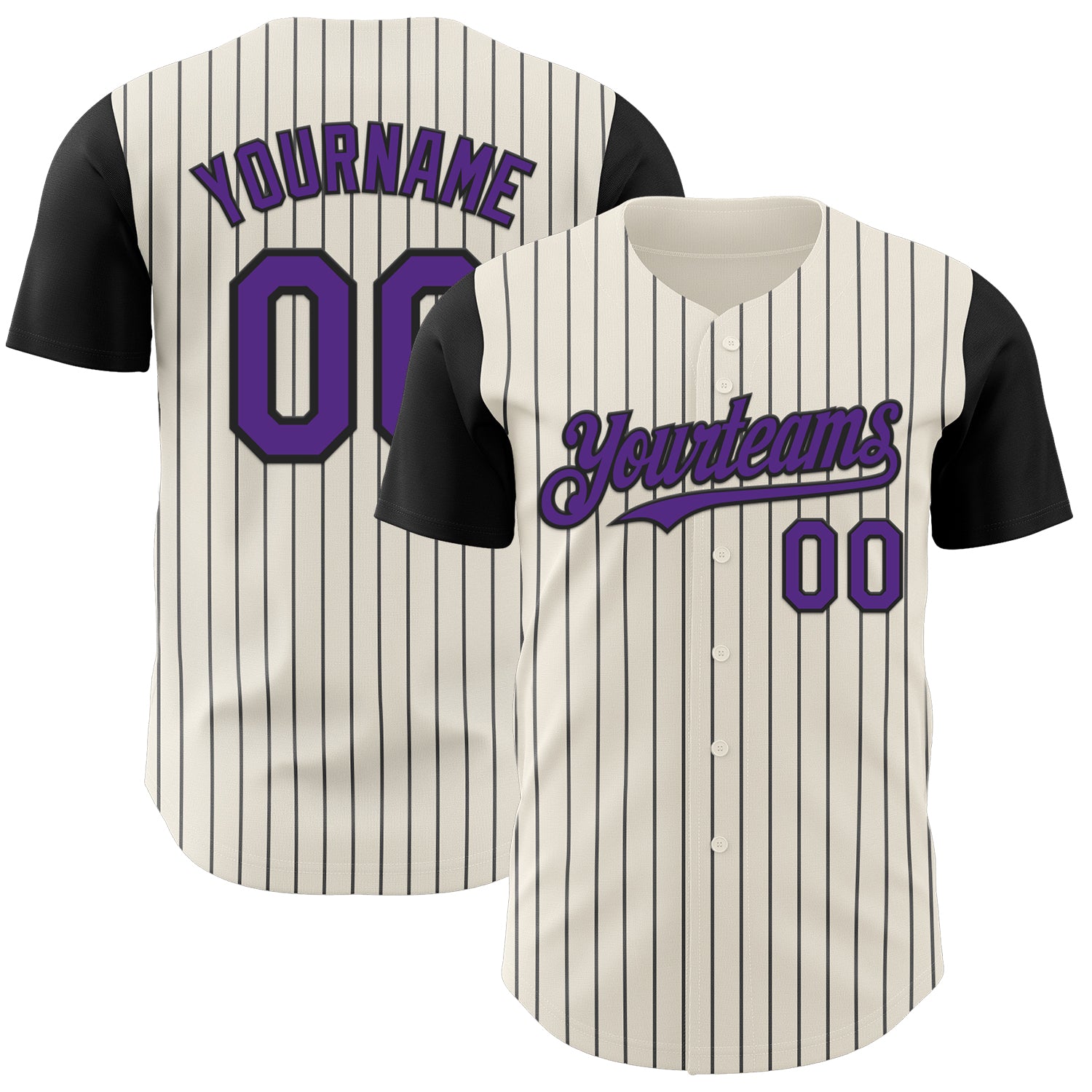 Custom Cream Black Pinstripe Purple Authentic Two Tone Baseball Jersey