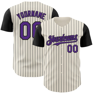 Custom Cream Black Pinstripe Purple Authentic Two Tone Baseball Jersey