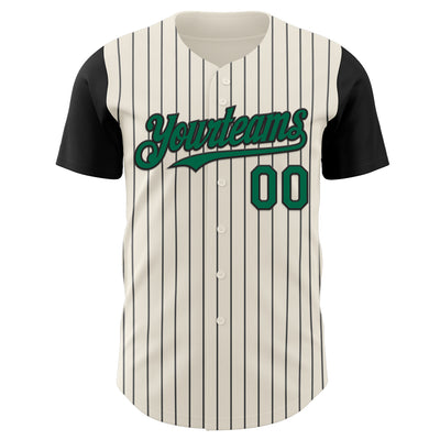 Custom Cream Black Pinstripe Kelly Green Authentic Two Tone Baseball Jersey