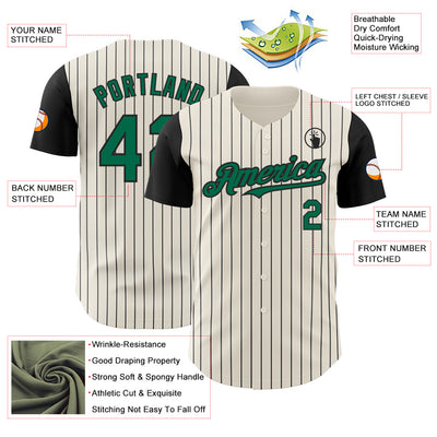 Custom Cream Black Pinstripe Kelly Green Authentic Two Tone Baseball Jersey
