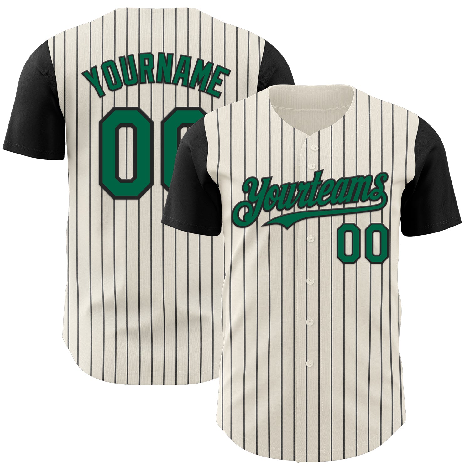 Custom Cream Black Pinstripe Kelly Green Authentic Two Tone Baseball Jersey