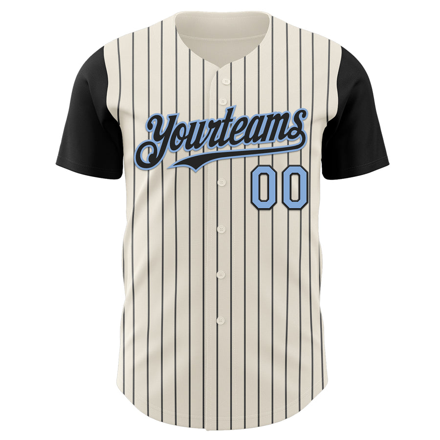 Custom Cream Black Pinstripe Light Blue Authentic Two Tone Baseball Jersey