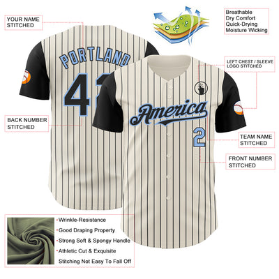 Custom Cream Black Pinstripe Light Blue Authentic Two Tone Baseball Jersey