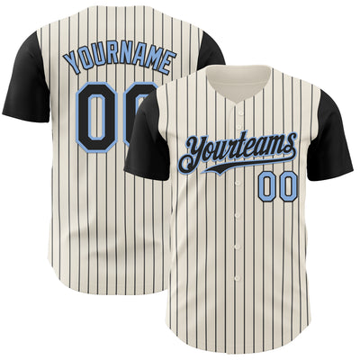 Custom Cream Black Pinstripe Light Blue Authentic Two Tone Baseball Jersey