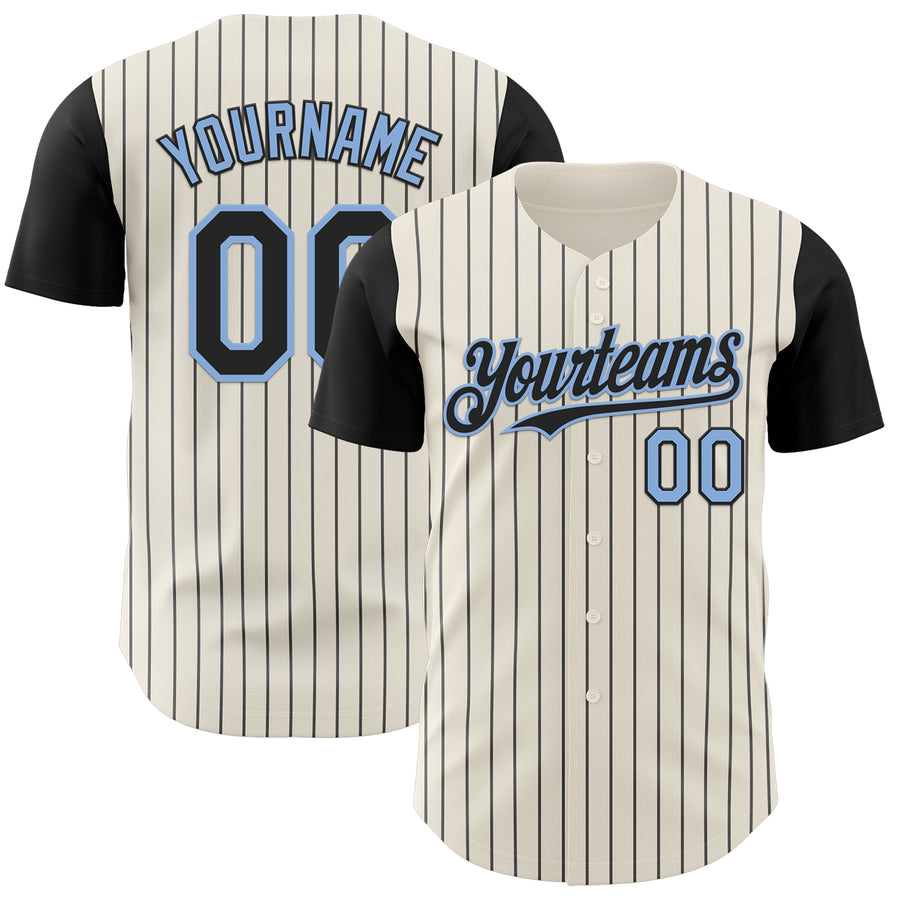 Custom Cream Black Pinstripe Light Blue Authentic Two Tone Baseball Jersey