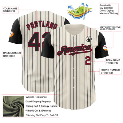 Custom Cream Black Pinstripe Crimson Authentic Two Tone Baseball Jersey