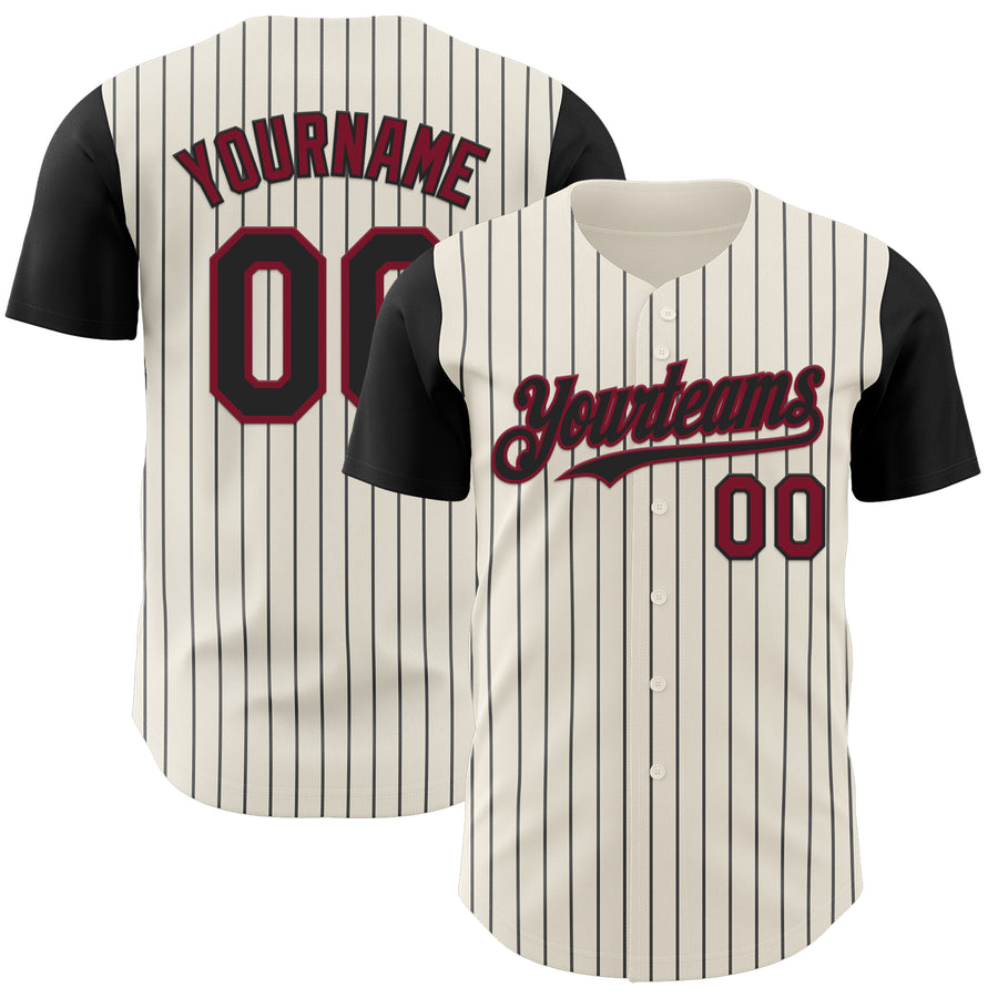 Custom Cream Black Pinstripe Crimson Authentic Two Tone Baseball Jersey