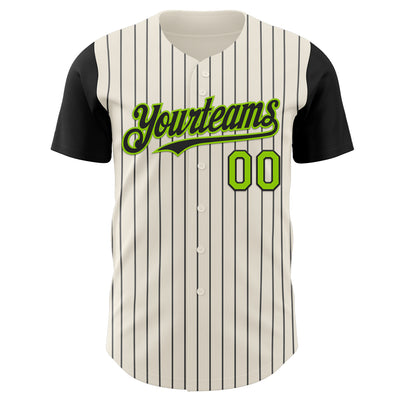 Custom Cream Black Pinstripe Neon Green Authentic Two Tone Baseball Jersey