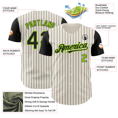 Custom Cream Black Pinstripe Neon Green Authentic Two Tone Baseball Jersey