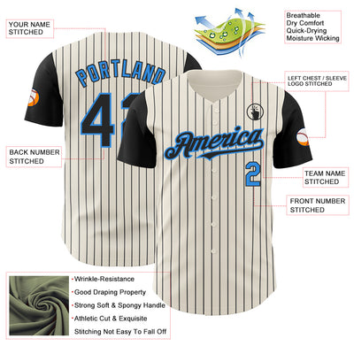 Custom Cream Black Pinstripe Electric Blue Authentic Two Tone Baseball Jersey