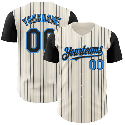 Custom Cream Black Pinstripe Electric Blue Authentic Two Tone Baseball Jersey