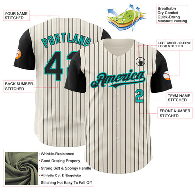 Custom Cream Black Pinstripe Aqua Authentic Two Tone Baseball Jersey