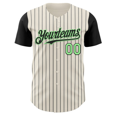 Custom Cream Black Pinstripe Pea Green Authentic Two Tone Baseball Jersey