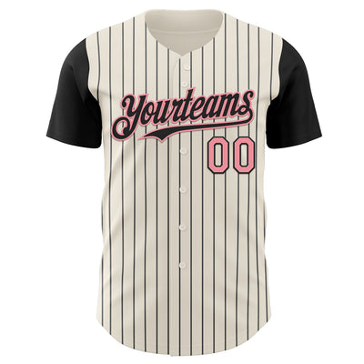 Custom Cream Black Pinstripe Medium Pink Authentic Two Tone Baseball Jersey