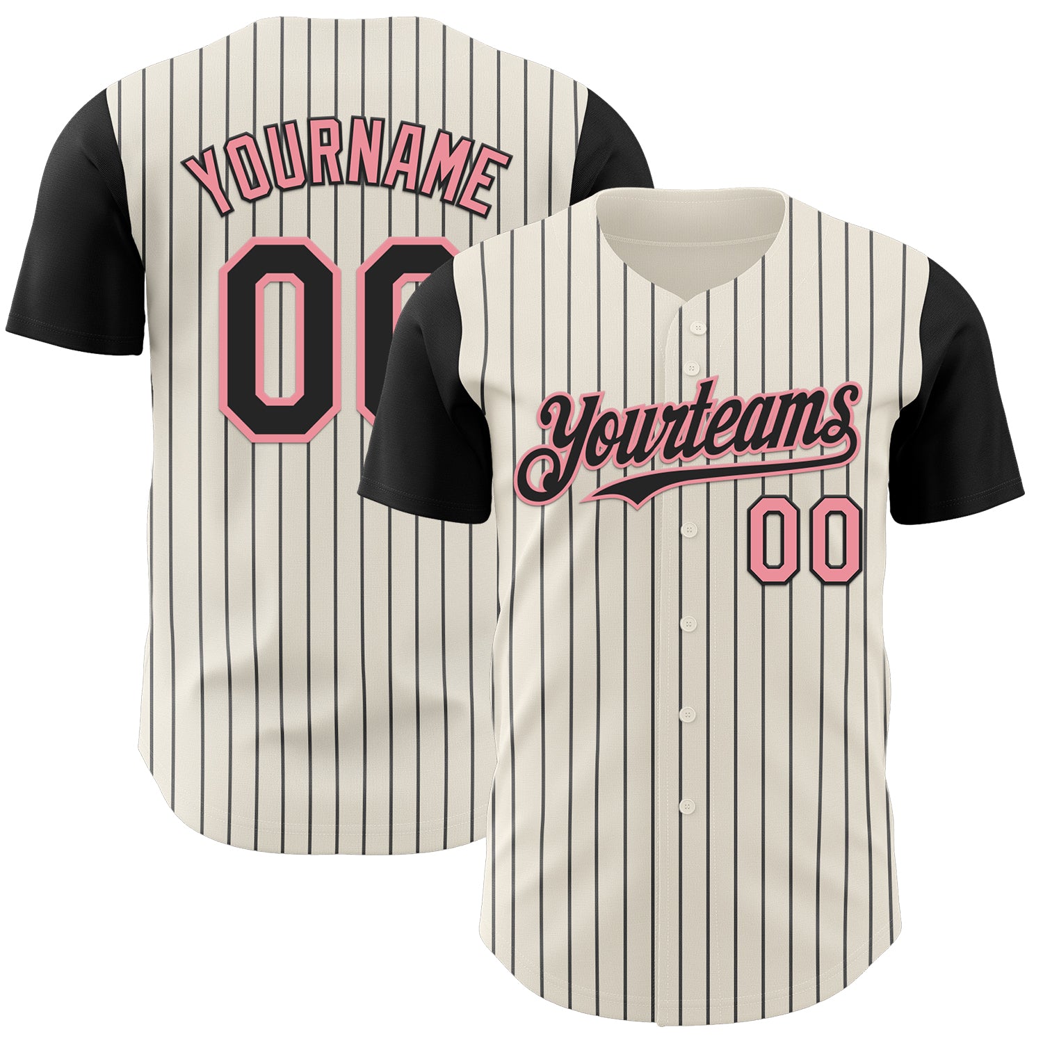 Custom Cream Black Pinstripe Medium Pink Authentic Two Tone Baseball Jersey
