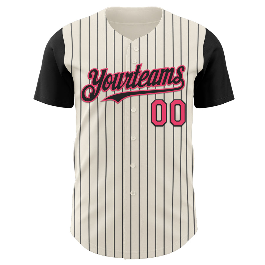 Custom Cream Black Pinstripe Neon Pink Authentic Two Tone Baseball Jersey