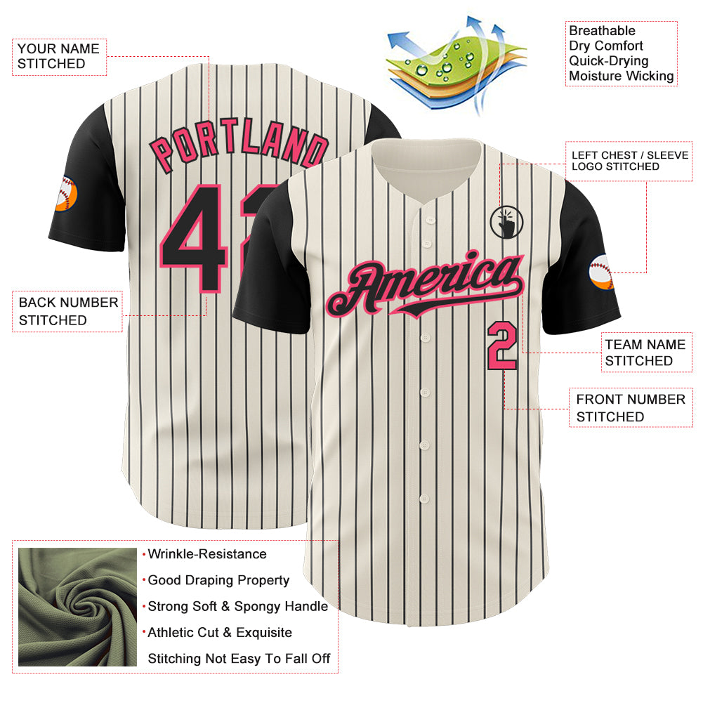 Custom Cream Black Pinstripe Neon Pink Authentic Two Tone Baseball Jersey