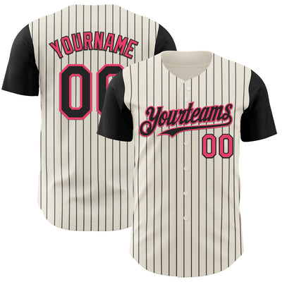 Custom Cream Black Pinstripe Neon Pink Authentic Two Tone Baseball Jersey
