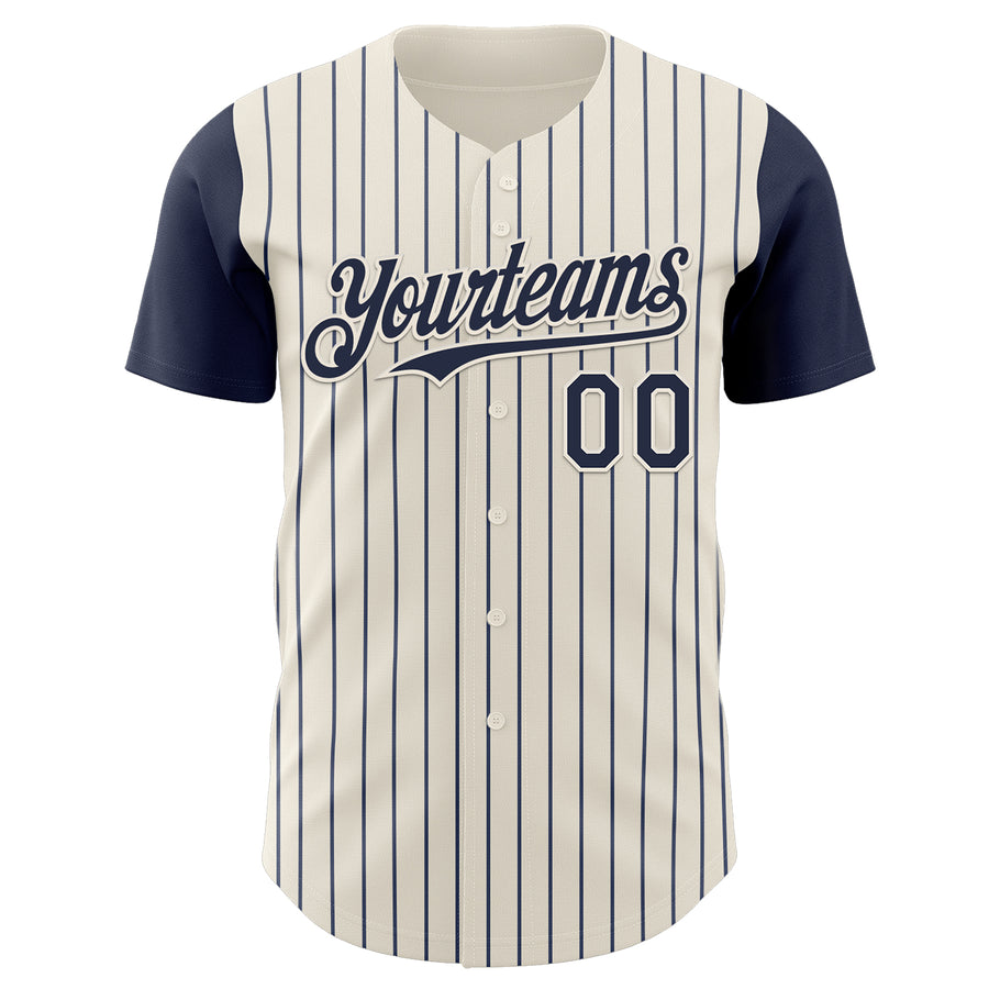 Custom Cream Navy Pinstripe Navy Authentic Two Tone Baseball Jersey