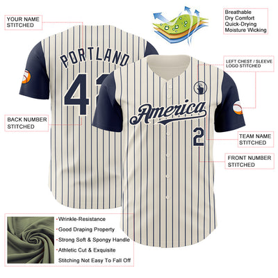 Custom Cream Navy Pinstripe Navy Authentic Two Tone Baseball Jersey