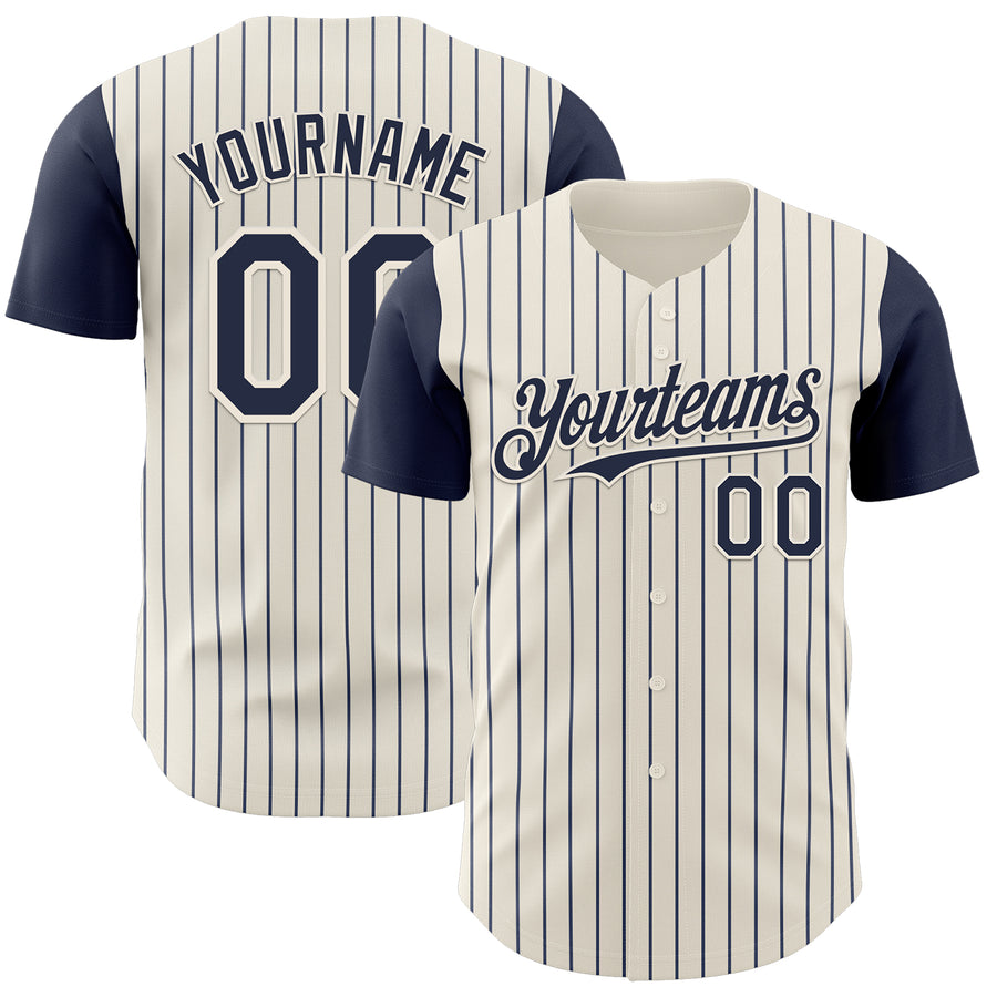 Custom Cream Navy Pinstripe Navy Authentic Two Tone Baseball Jersey