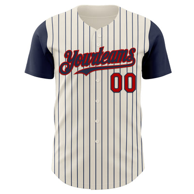 Custom Cream Navy Pinstripe Red Authentic Two Tone Baseball Jersey