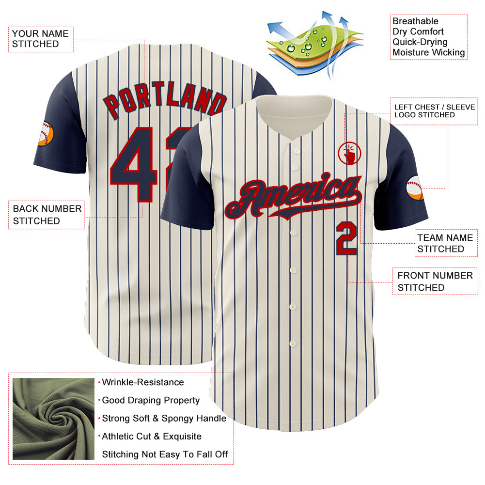 Custom Cream Navy Pinstripe Red Authentic Two Tone Baseball Jersey