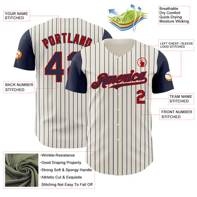 Custom Cream Navy Pinstripe Red Authentic Two Tone Baseball Jersey