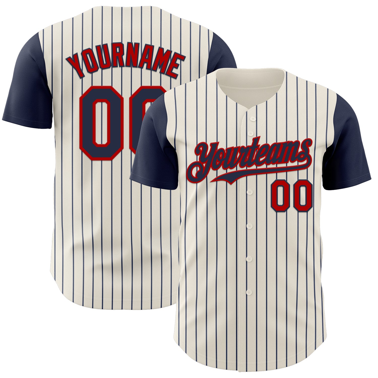 Custom Cream Navy Pinstripe Red Authentic Two Tone Baseball Jersey