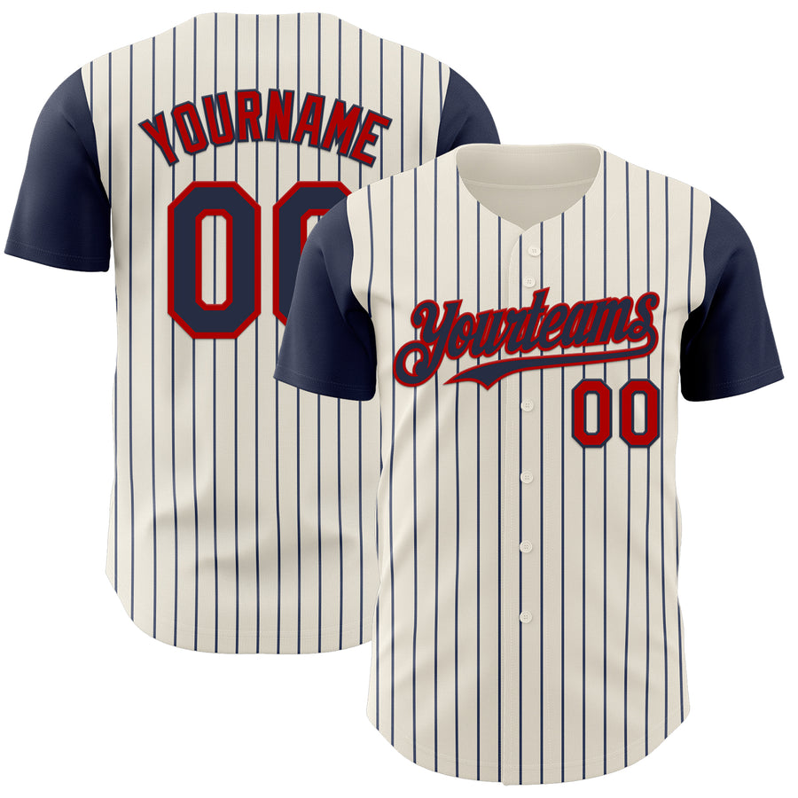 Custom Cream Navy Pinstripe Red Authentic Two Tone Baseball Jersey