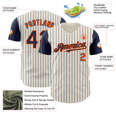 Custom Cream Navy Pinstripe Orange Authentic Two Tone Baseball Jersey