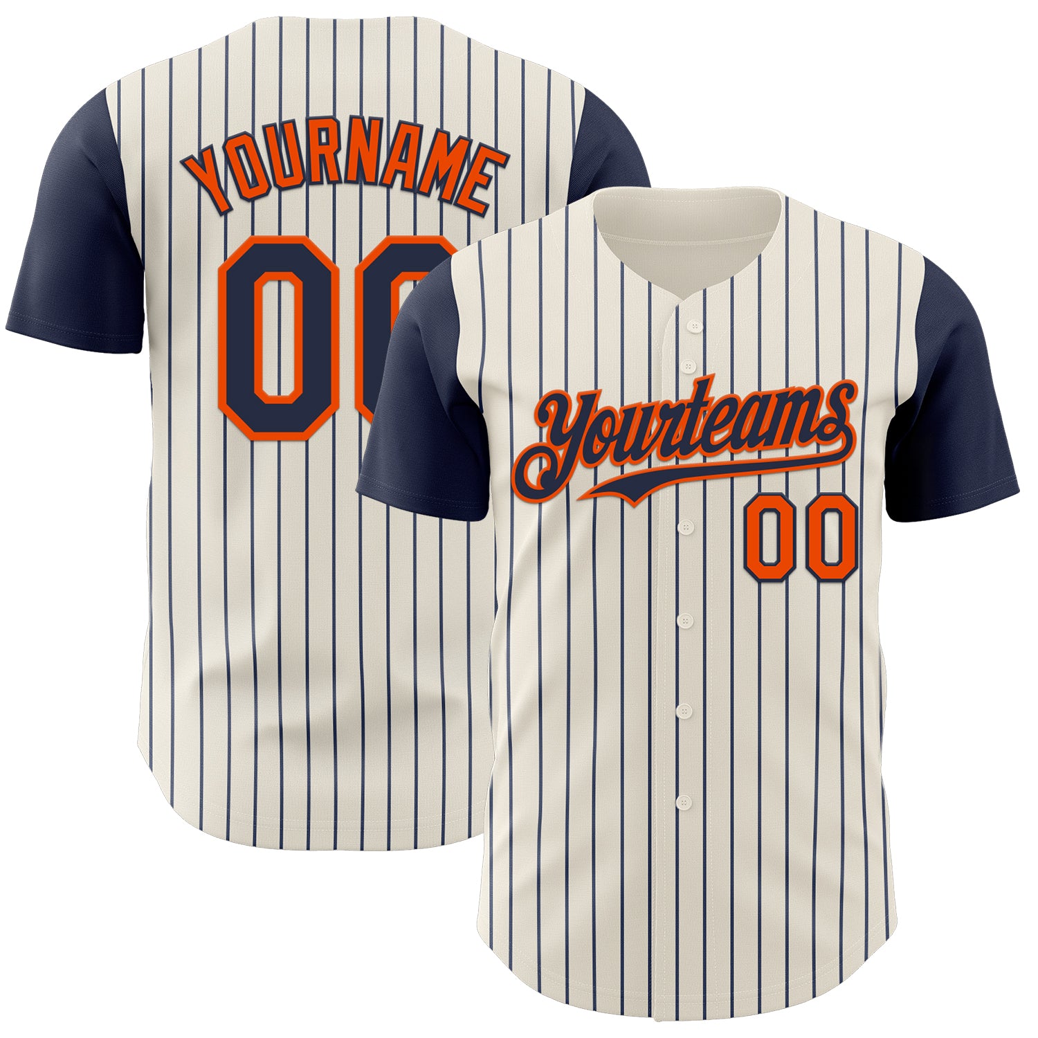 Custom Cream Navy Pinstripe Orange Authentic Two Tone Baseball Jersey