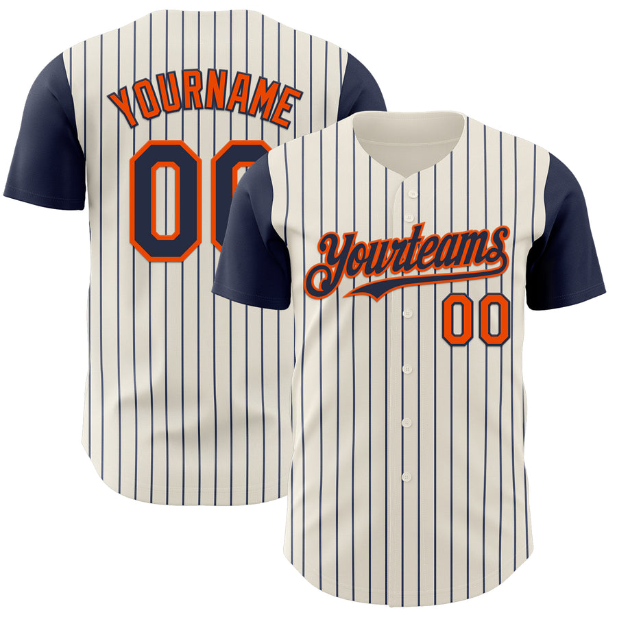 Custom Cream Navy Pinstripe Orange Authentic Two Tone Baseball Jersey