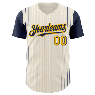 Custom Cream Navy Pinstripe Gold Authentic Two Tone Baseball Jersey