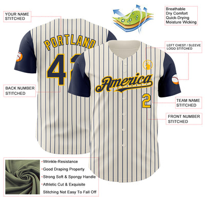 Custom Cream Navy Pinstripe Gold Authentic Two Tone Baseball Jersey