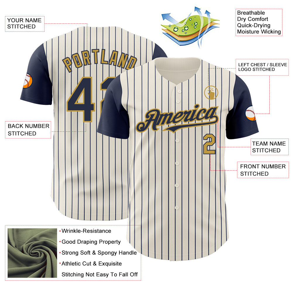 Custom Cream Navy Pinstripe Old Gold Authentic Two Tone Baseball Jersey