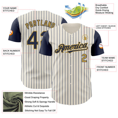 Custom Cream Navy Pinstripe Old Gold Authentic Two Tone Baseball Jersey