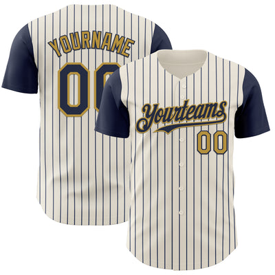 Custom Cream Navy Pinstripe Old Gold Authentic Two Tone Baseball Jersey