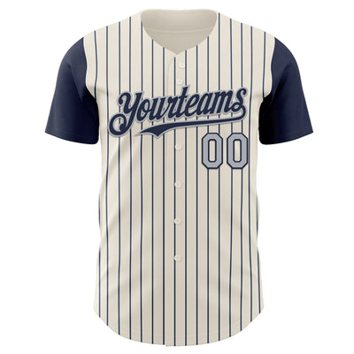 Custom Cream Navy Pinstripe Gray Authentic Two Tone Baseball Jersey