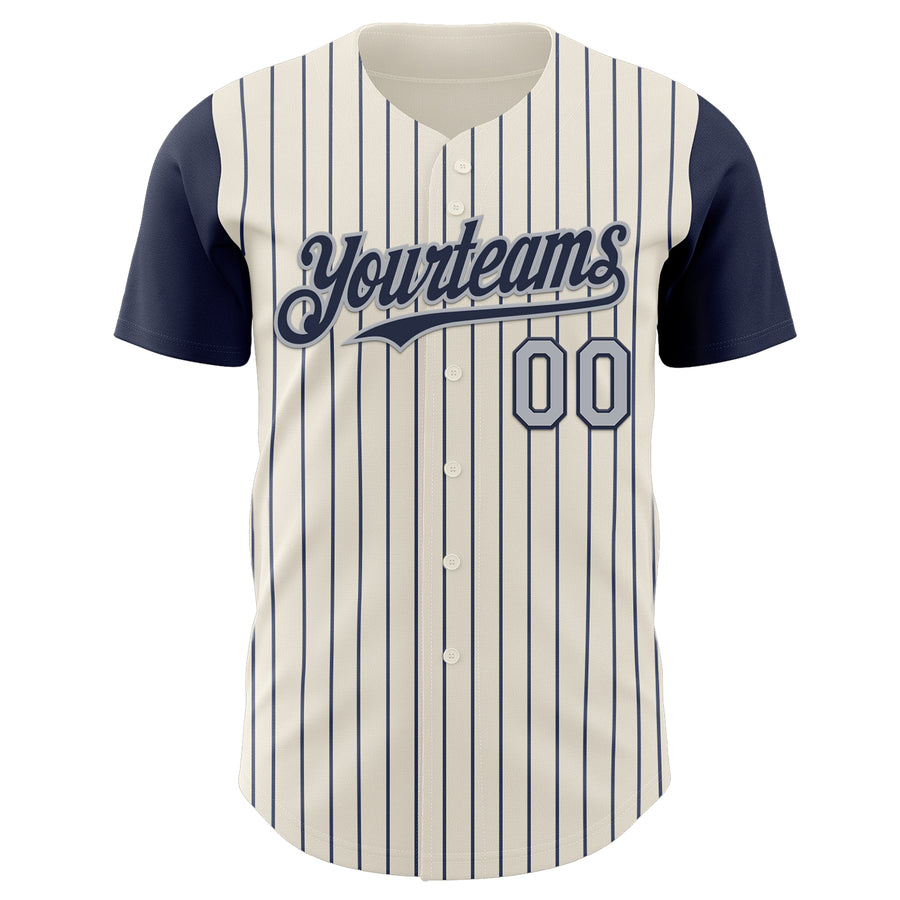 Custom Cream Navy Pinstripe Gray Authentic Two Tone Baseball Jersey