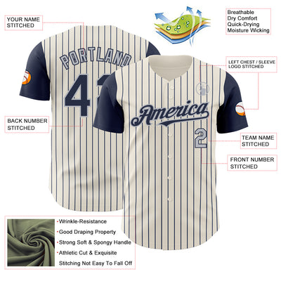 Custom Cream Navy Pinstripe Gray Authentic Two Tone Baseball Jersey