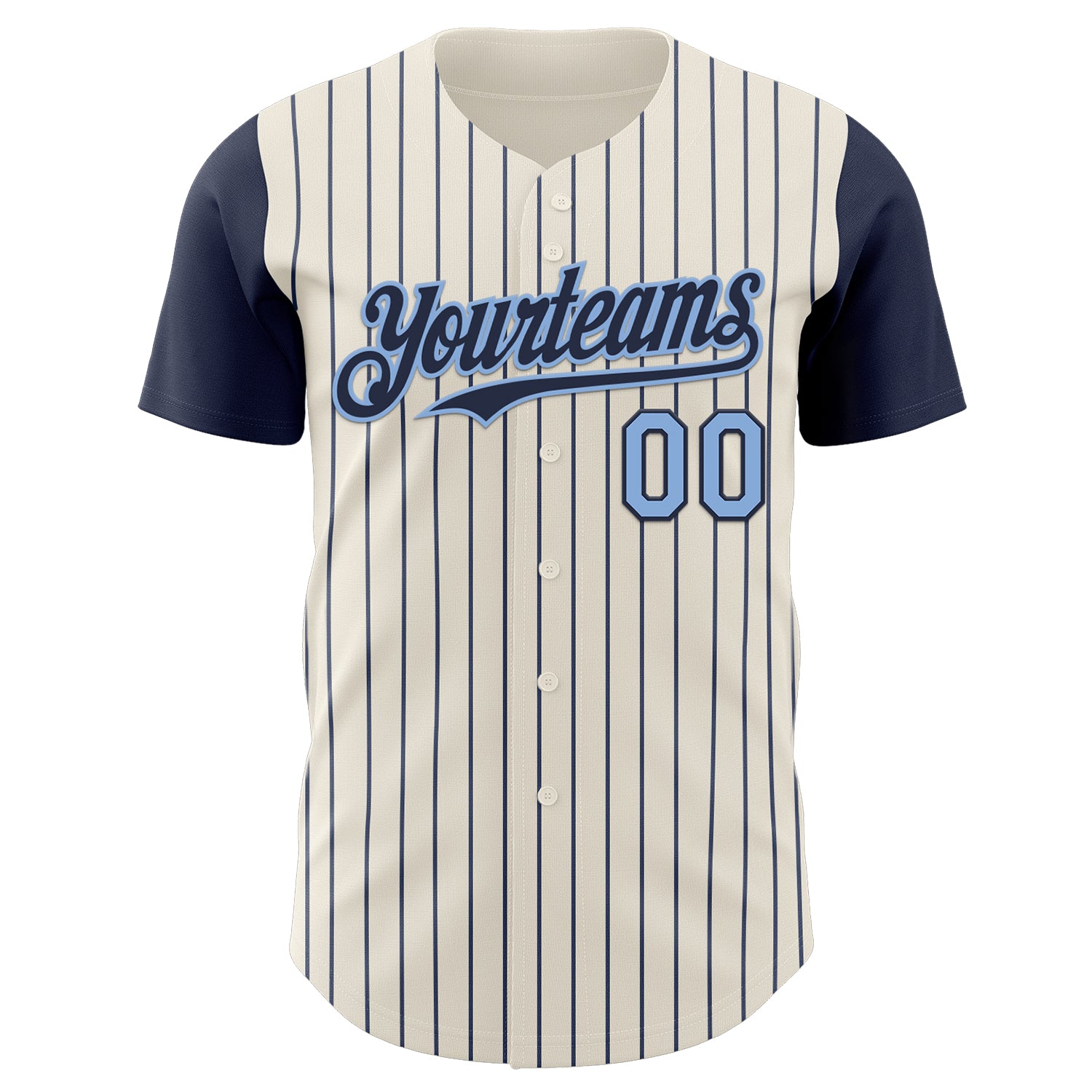 Custom Cream Navy Pinstripe Light Blue Authentic Two Tone Baseball Jersey