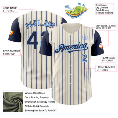 Custom Cream Navy Pinstripe Light Blue Authentic Two Tone Baseball Jersey