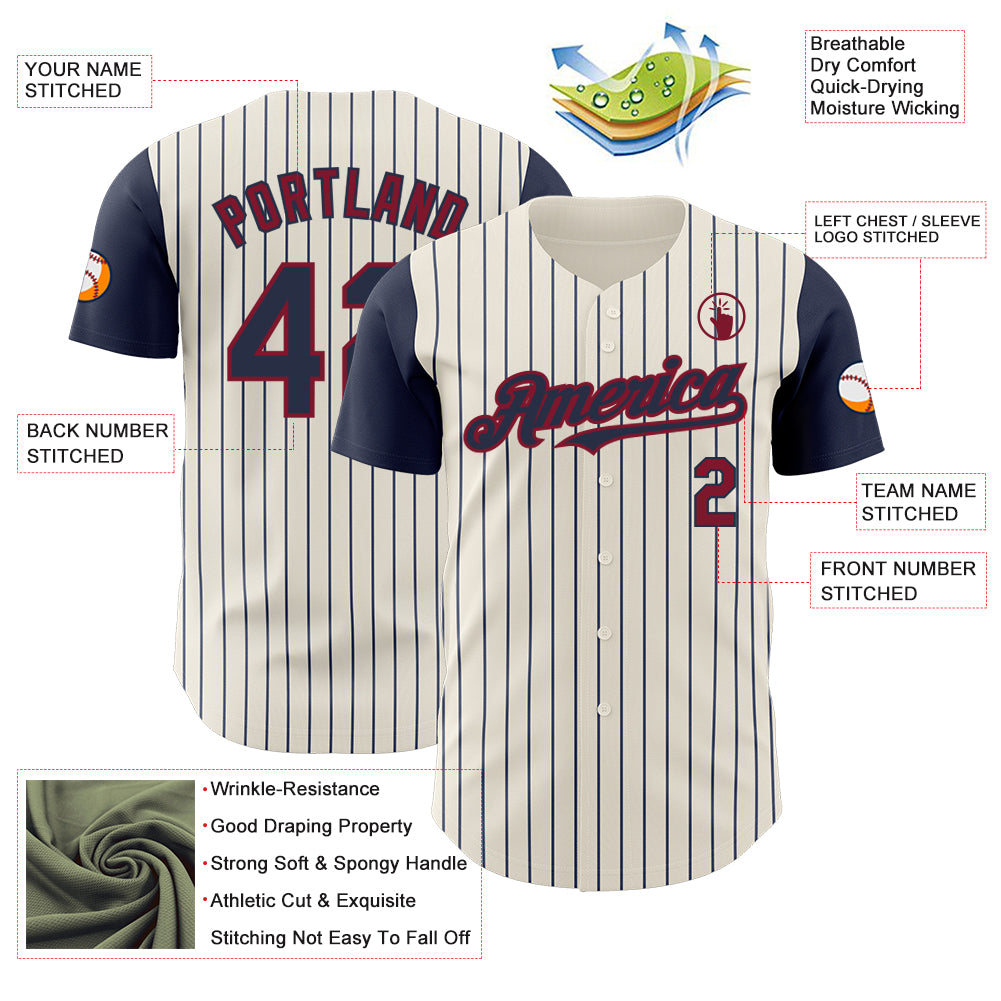 Custom Cream Navy Pinstripe Crimson Authentic Two Tone Baseball Jersey