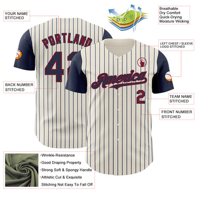 Custom Cream Navy Pinstripe Crimson Authentic Two Tone Baseball Jersey