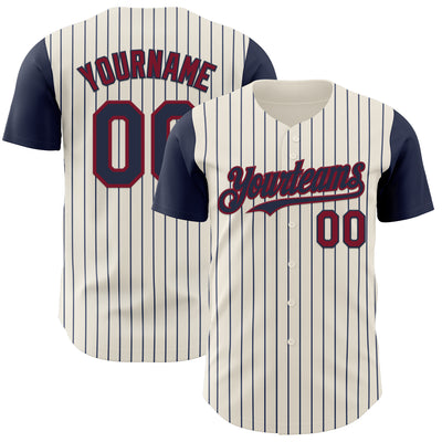 Custom Cream Navy Pinstripe Crimson Authentic Two Tone Baseball Jersey